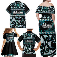 Kia Ora New Zealand Family Matching Off Shoulder Maxi Dress and Hawaiian Shirt Aotearoa Proud Maori Paua Shell Silver Fern - Polynesian Pride