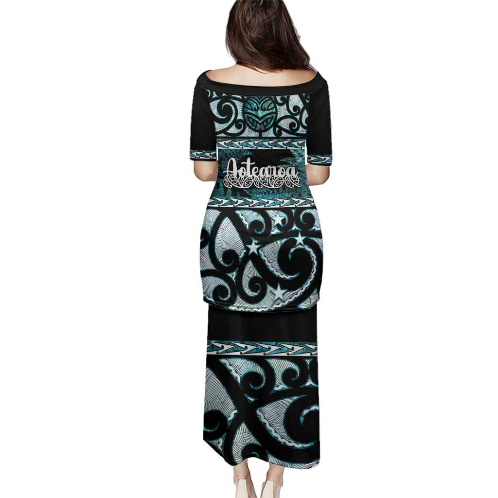 Kia Ora New Zealand Family Matching Puletasi and Hawaiian Shirt Aotearoa Proud Maori Paua Shell Silver Fern - Polynesian Pride