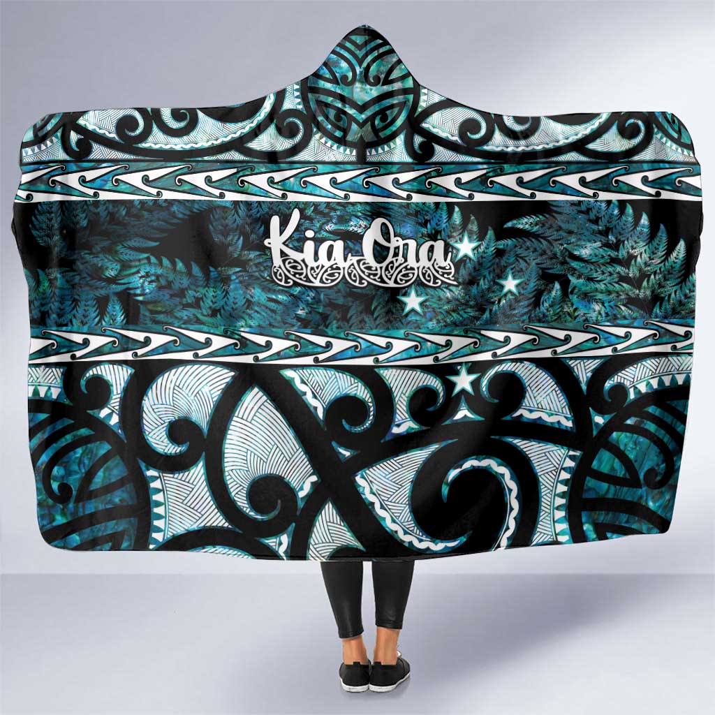 Kia Ora New Zealand Hooded Blanket Aotearoa Proud Maori Paua Shell Silver Fern - Polynesian Pride