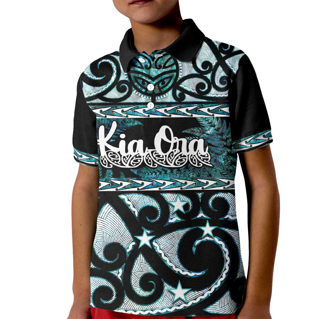 Kia Ora New Zealand Kid Polo Shirt Aotearoa Proud Maori Paua Shell Silver Fern - Polynesian Pride