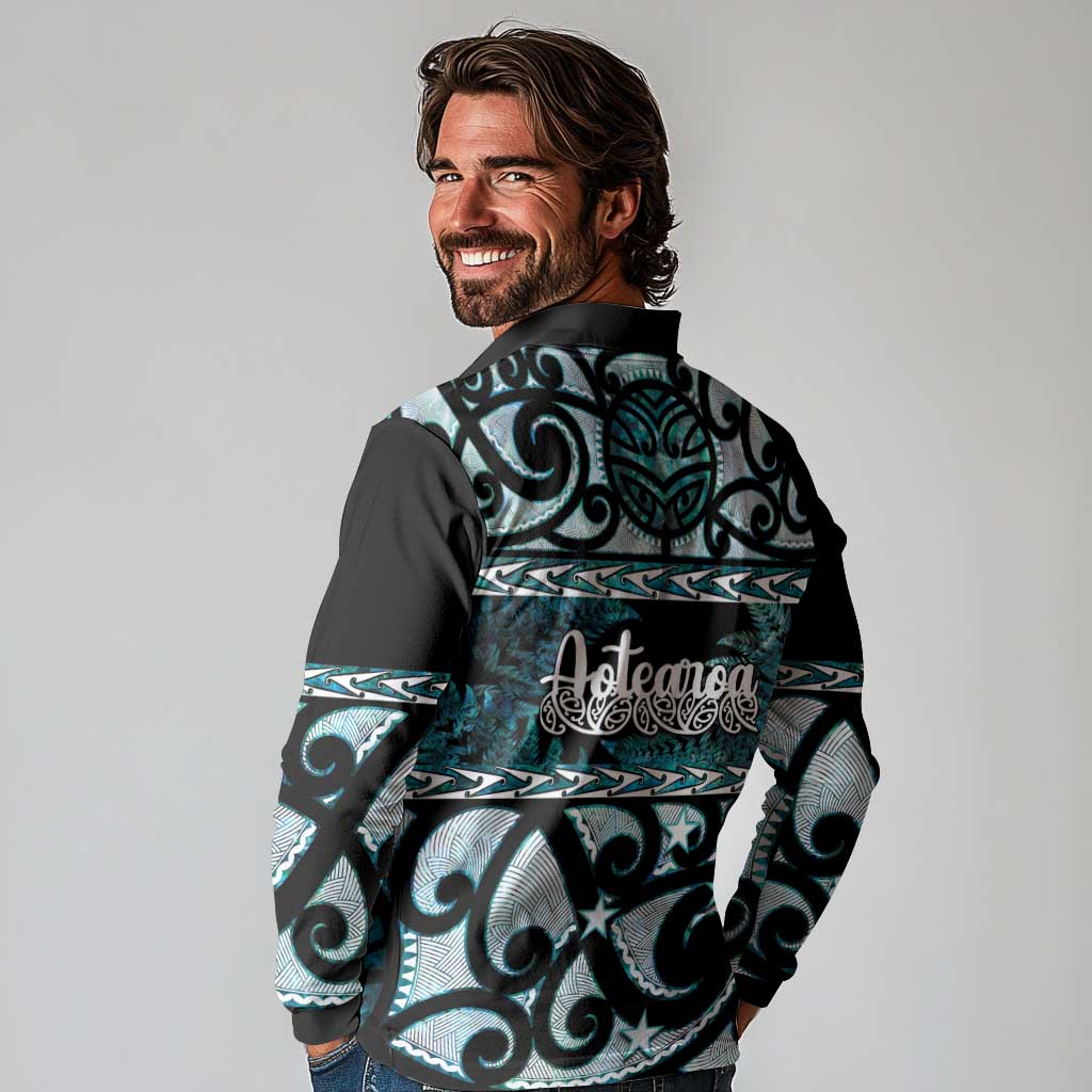 Kia Ora New Zealand Long Sleeve Polo Shirt Aotearoa Proud Maori Paua Shell Silver Fern - Polynesian Pride