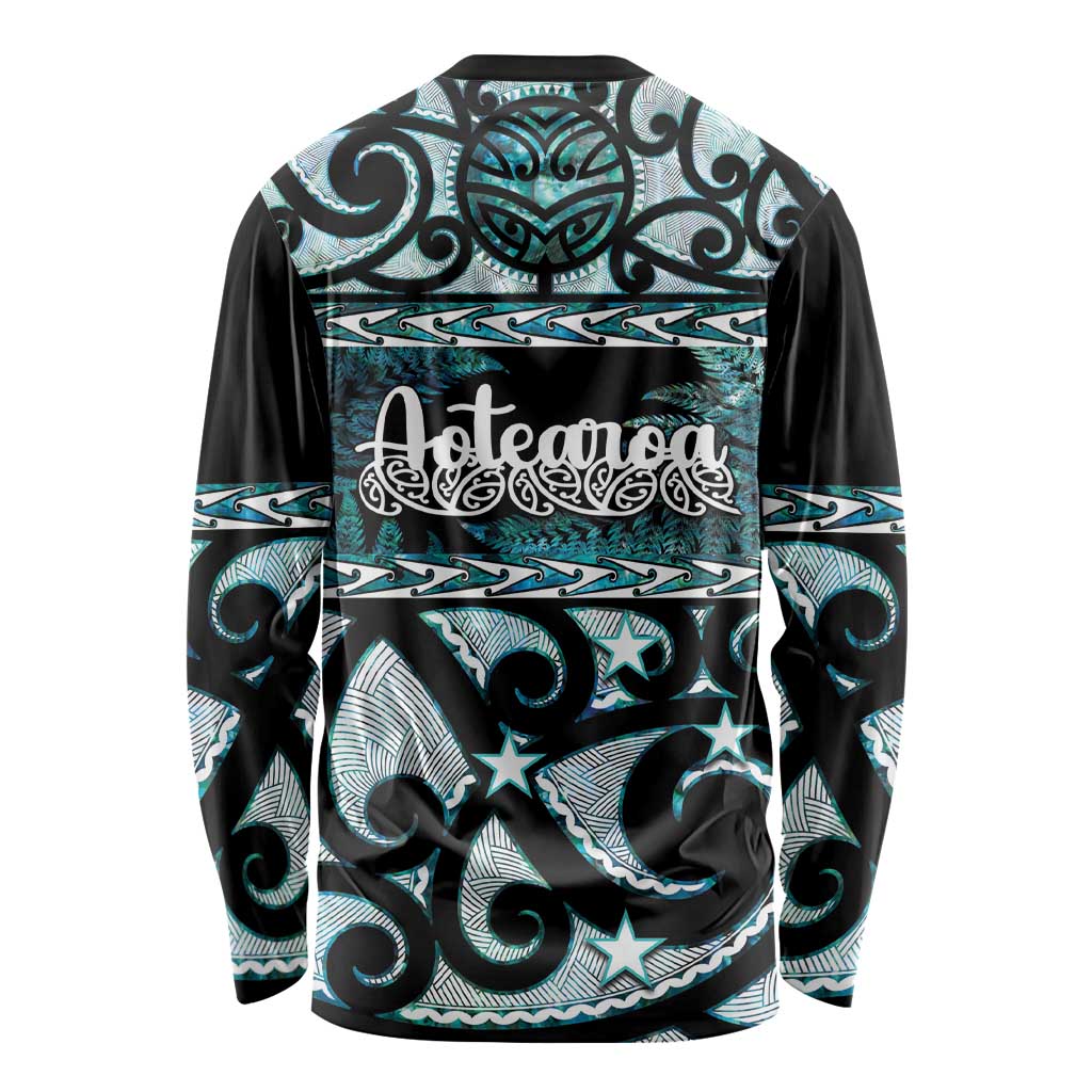 Kia Ora New Zealand Long Sleeve Shirt Aotearoa Proud Maori Paua Shell Silver Fern - Polynesian Pride