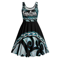 Kia Ora New Zealand Midi Dress Aotearoa Proud Maori Paua Shell Silver Fern - Polynesian Pride