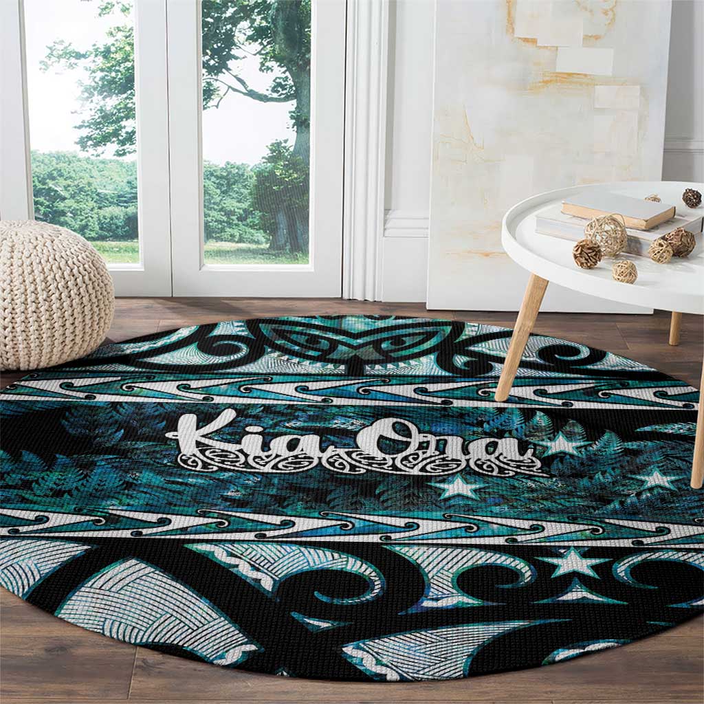 Kia Ora New Zealand Round Carpet Aotearoa Proud Maori Paua Shell Silver Fern - Polynesian Pride