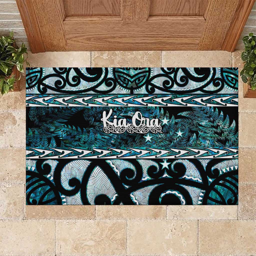 Kia Ora New Zealand Rubber Doormat Aotearoa Proud Maori Paua Shell Silver Fern - Polynesian Pride