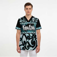 Kia Ora New Zealand Scrub Top Aotearoa Proud Maori Paua Shell Silver Fern - Polynesian Pride