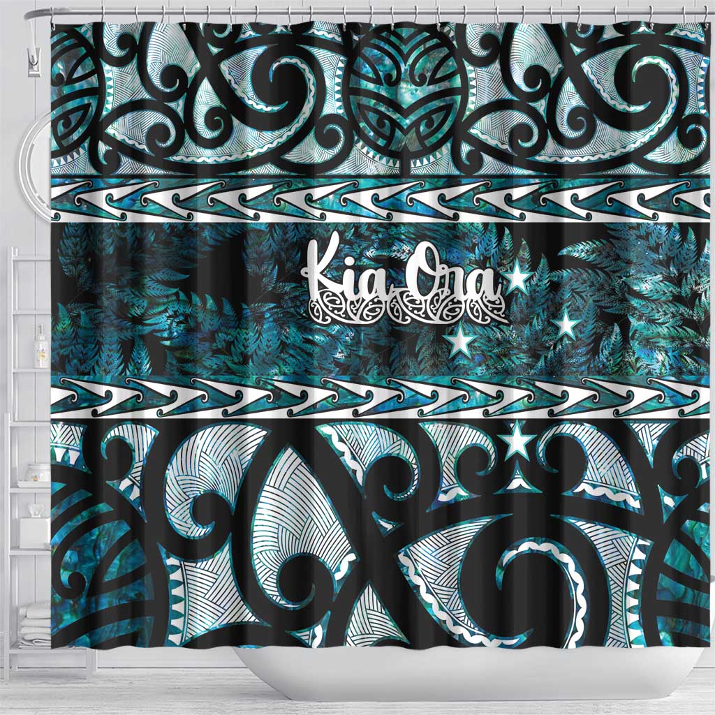 Kia Ora New Zealand Shower Curtain Aotearoa Proud Maori Paua Shell Silver Fern - Polynesian Pride