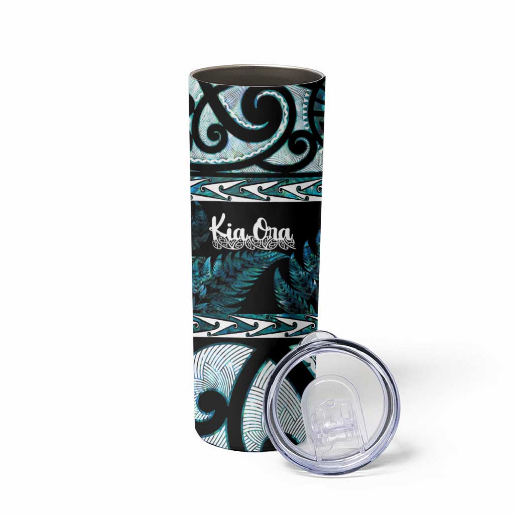 Kia Ora New Zealand Skinny Tumbler Aotearoa Proud Maori Paua Shell Silver Fern - Polynesian Pride
