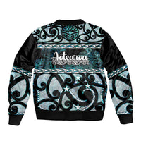 Kia Ora New Zealand Sleeve Zip Bomber Jacket Aotearoa Proud Maori Paua Shell Silver Fern - Polynesian Pride