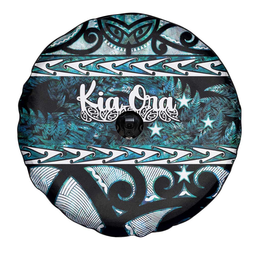 Kia Ora New Zealand Spare Tire Cover Aotearoa Proud Maori Paua Shell Silver Fern - Polynesian Pride