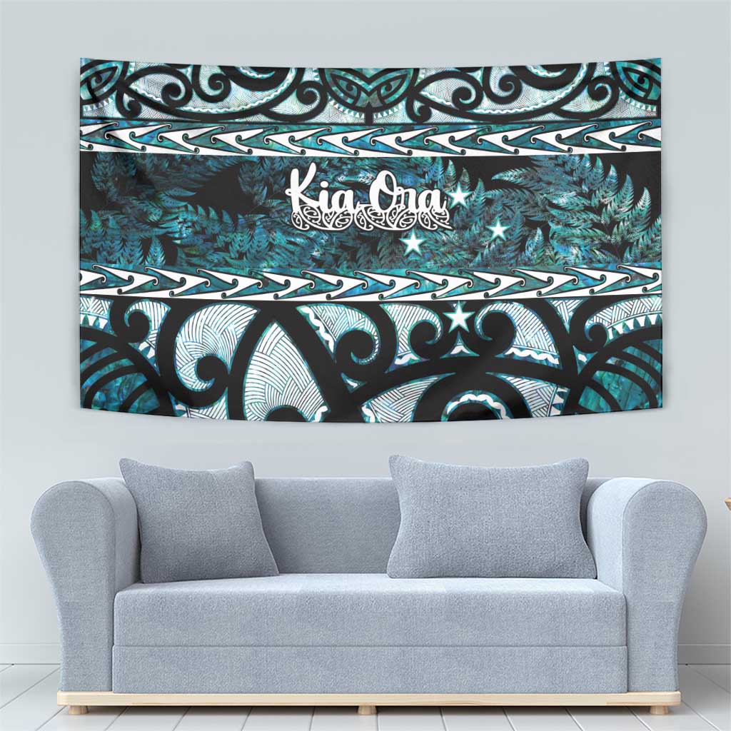 Kia Ora New Zealand Tapestry Aotearoa Proud Maori Paua Shell Silver Fern - Polynesian Pride