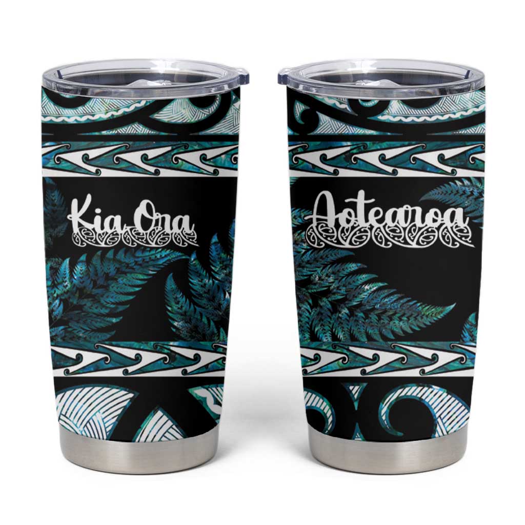 Kia Ora New Zealand Tumbler Cup Aotearoa Proud Maori Paua Shell Silver Fern - Polynesian Pride