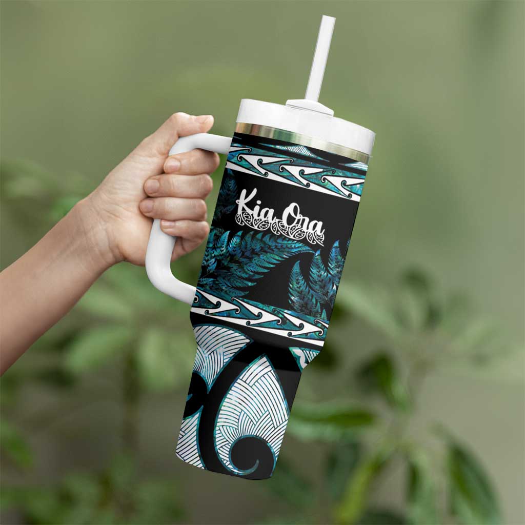 Kia Ora New Zealand Tumbler With Handle Aotearoa Proud Maori Paua Shell Silver Fern - Polynesian Pride