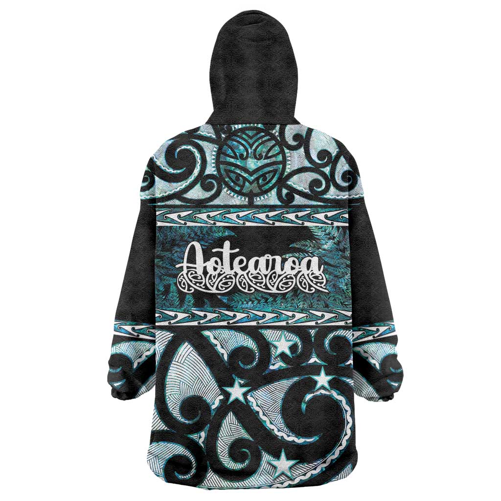 Kia Ora New Zealand Wearable Blanket Hoodie Aotearoa Proud Maori Paua Shell Silver Fern - Polynesian Pride