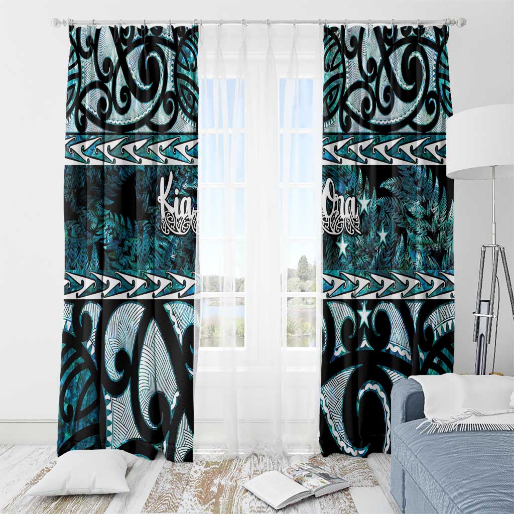 Kia Ora New Zealand Window Curtain Aotearoa Proud Maori Paua Shell Silver Fern - Polynesian Pride