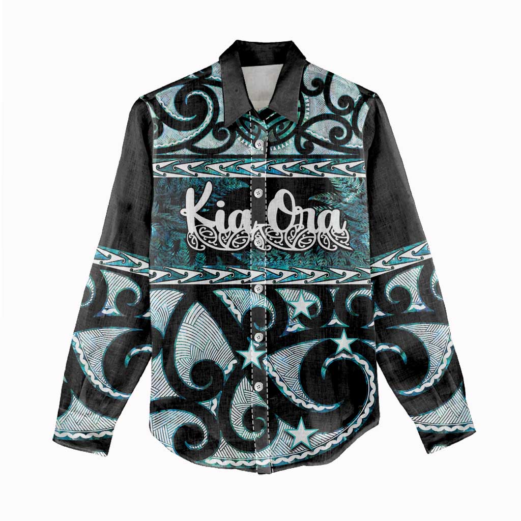 Kia Ora New Zealand Women Casual Shirt Aotearoa Proud Maori Paua Shell Silver Fern - Polynesian Pride