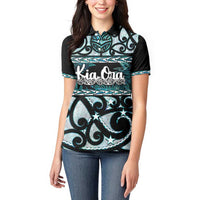 Kia Ora New Zealand Women Polo Shirt Aotearoa Proud Maori Paua Shell Silver Fern - Polynesian Pride
