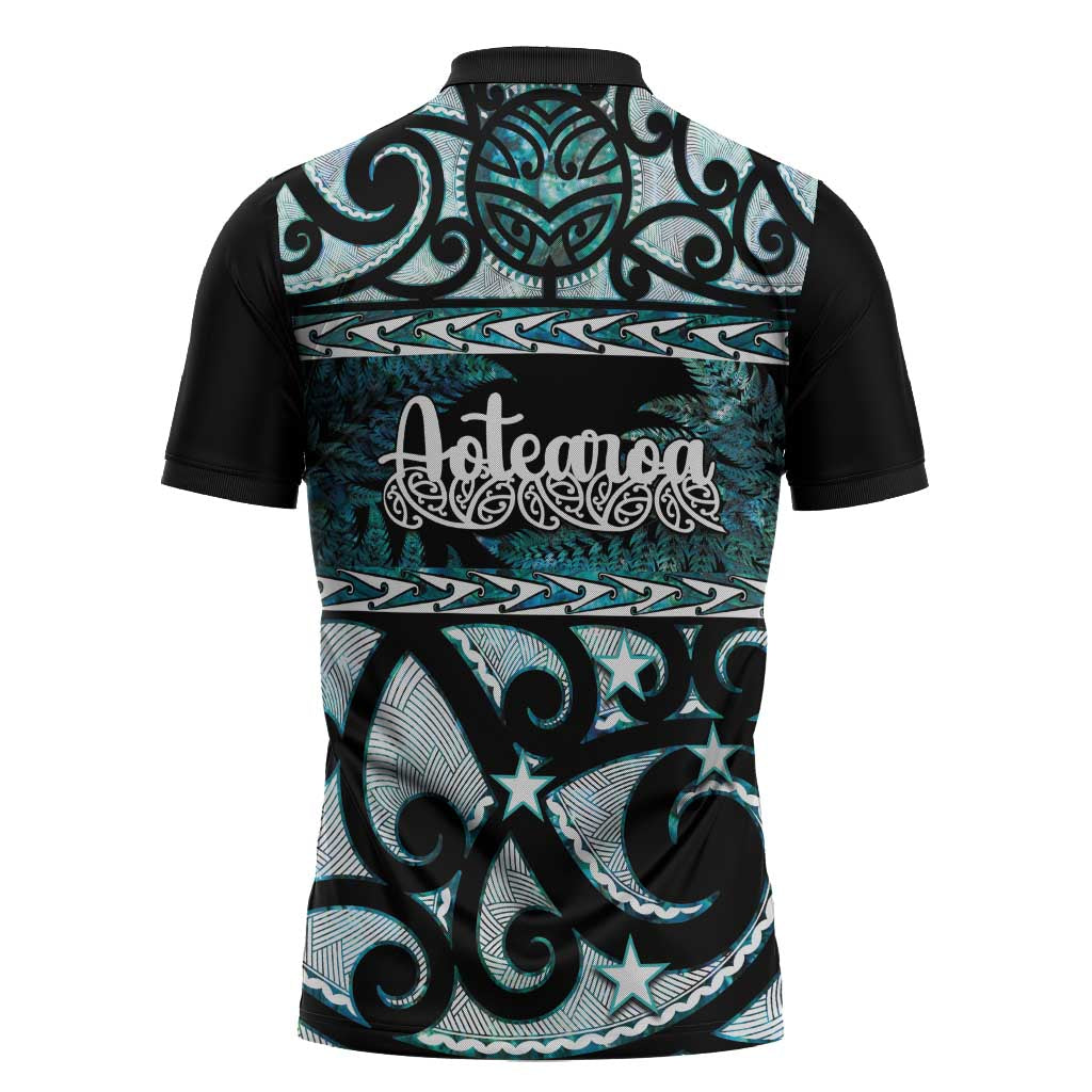 Kia Ora New Zealand Zipper Polo Shirt Aotearoa Proud Maori Paua Shell Silver Fern - Polynesian Pride
