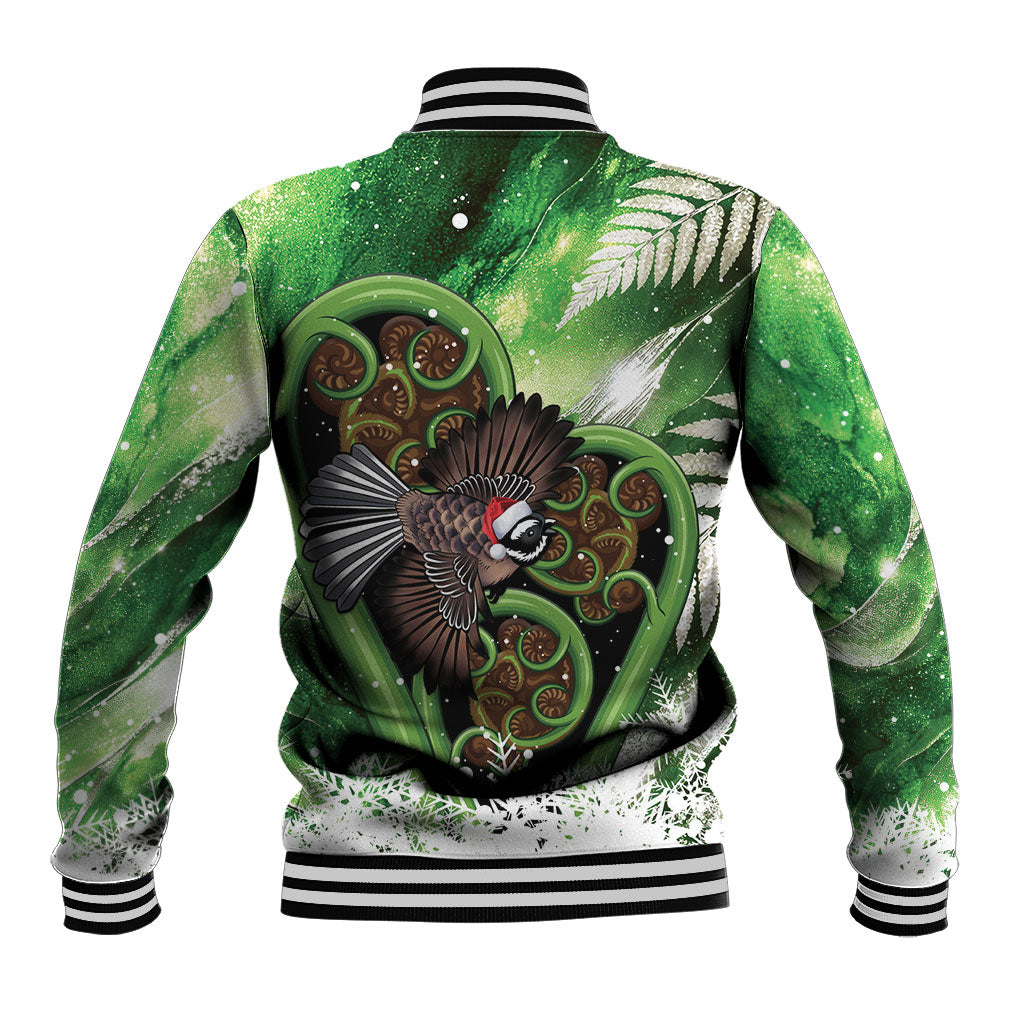 Piwakawaka New Zealand Christmas In July Baseball Jacket NZ Aroha Koru Fern Marble Vibes