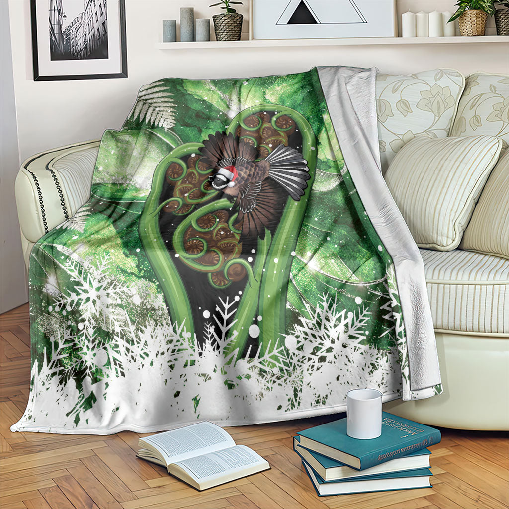Piwakawaka New Zealand Christmas In July Blanket NZ Aroha Koru Fern Marble Vibes LT14 Green - Polynesian Pride