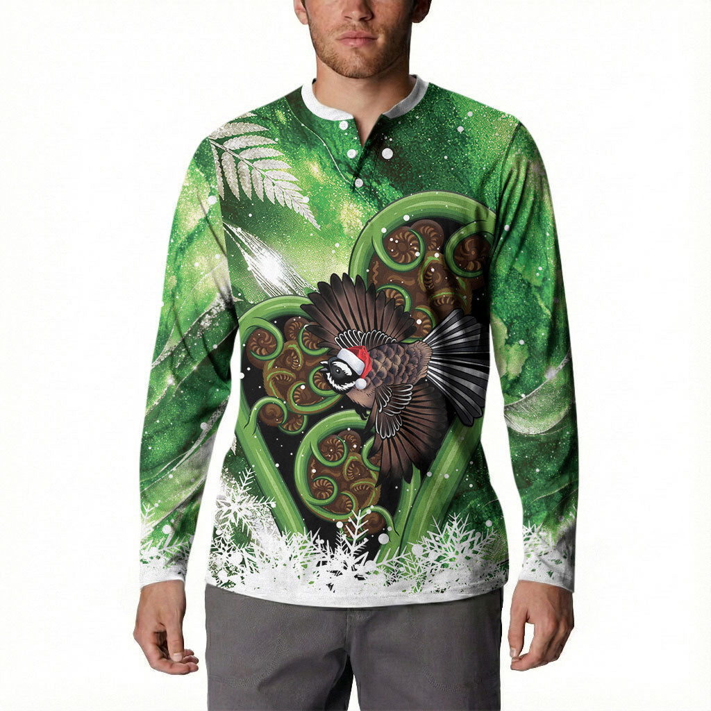 Piwakawaka New Zealand Christmas In July Button Sweatshirt NZ Aroha Koru Fern Marble Vibes
