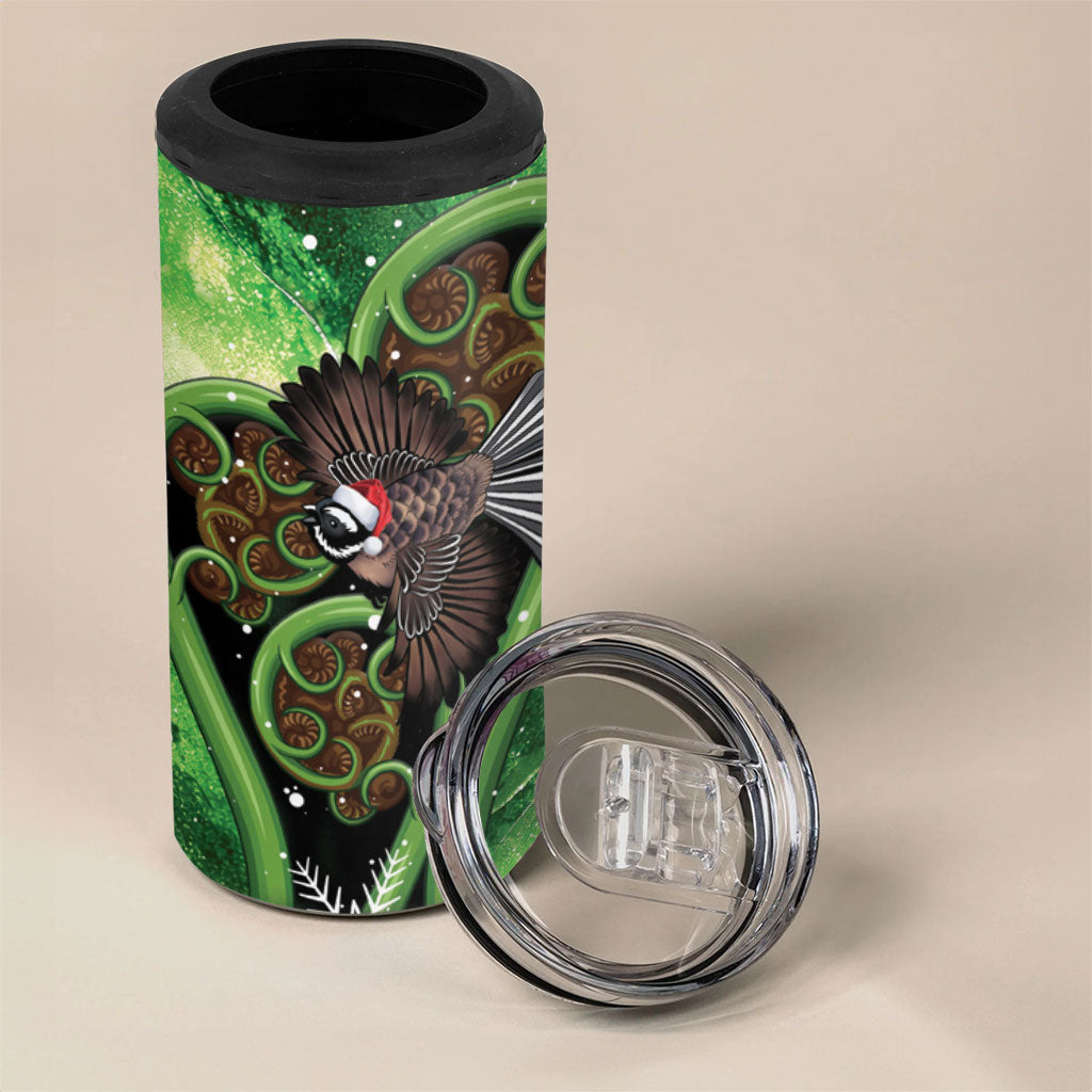 Piwakawaka New Zealand Christmas In July 4 in 1 Can Cooler Tumbler NZ Aroha Koru Fern Marble Vibes LT14 - Polynesian Pride