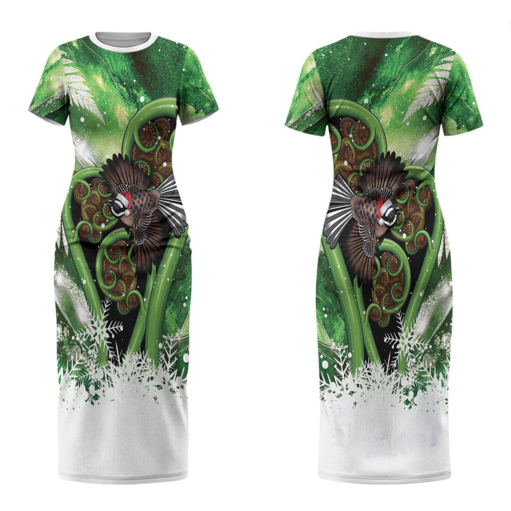 Piwakawaka New Zealand Christmas In July Couples Matching Short Sleeve Bodycon Dress and Long Sleeve Button Shirt NZ Aroha Koru Fern Marble Vibes LT14 - Polynesian Pride