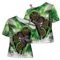 Piwakawaka New Zealand Christmas In July Cross Shoulder Shirt NZ Aroha Koru Fern Marble Vibes LT14 - Polynesian Pride