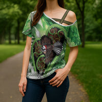 Piwakawaka New Zealand Christmas In July Cross Shoulder Shirt NZ Aroha Koru Fern Marble Vibes LT14 - Polynesian Pride