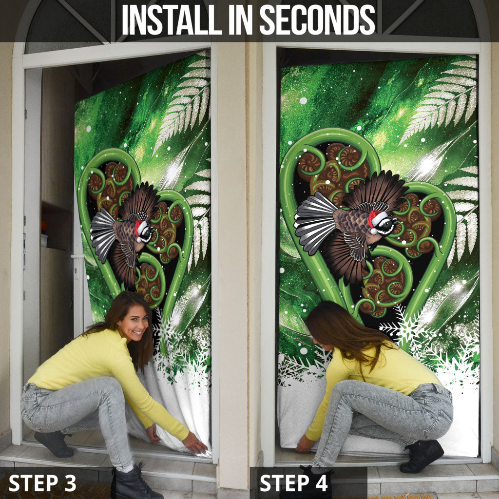 Piwakawaka New Zealand Christmas In July Door Cover NZ Aroha Koru Fern Marble Vibes LT14 - Polynesian Pride