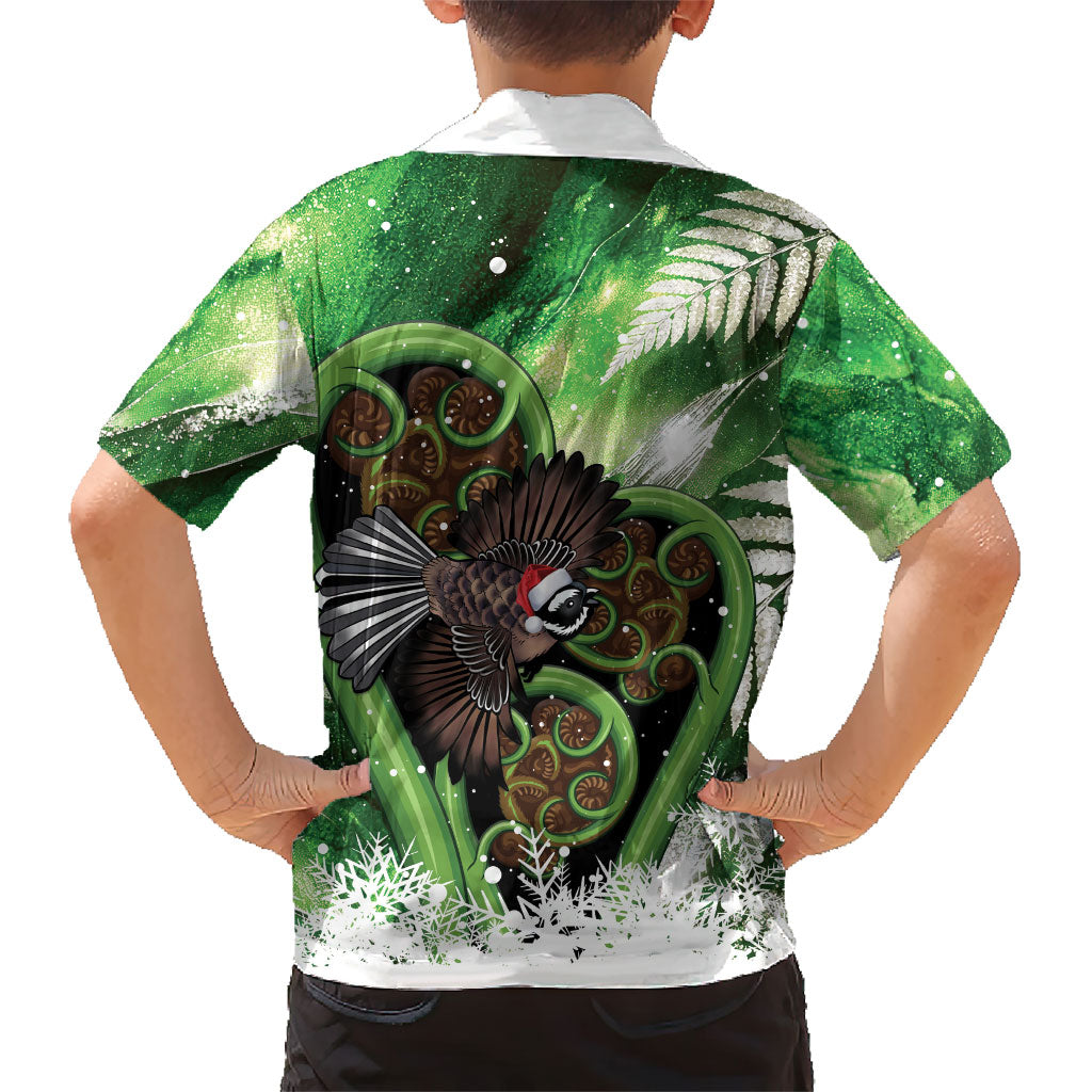 Piwakawaka New Zealand Christmas In July Family Matching Long Sleeve Bodycon Dress and Hawaiian Shirt NZ Aroha Koru Fern Marble Vibes LT14 - Polynesian Pride