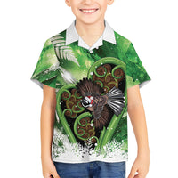 Piwakawaka New Zealand Christmas In July Family Matching Long Sleeve Bodycon Dress and Hawaiian Shirt NZ Aroha Koru Fern Marble Vibes LT14 Son's Shirt Green - Polynesian Pride