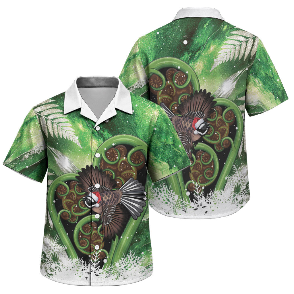 Piwakawaka New Zealand Christmas In July Family Matching Off Shoulder Maxi Dress and Hawaiian Shirt NZ Aroha Koru Fern Marble Vibes LT14 Son's Shirt Green - Polynesian Pride