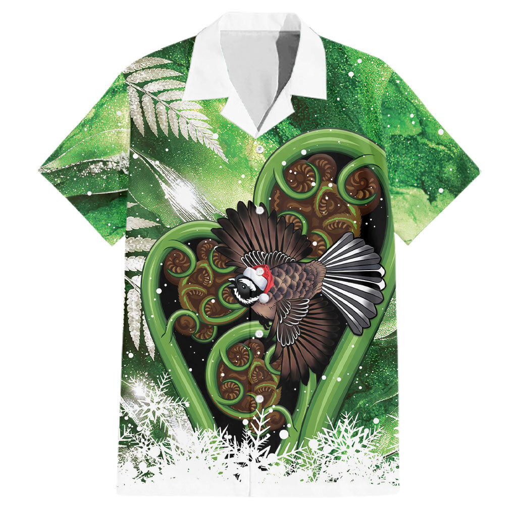 Piwakawaka New Zealand Christmas In July Family Matching Puletasi and Hawaiian Shirt NZ Aroha Koru Fern Marble Vibes LT14 Dad's Shirt - Short Sleeve Green - Polynesian Pride