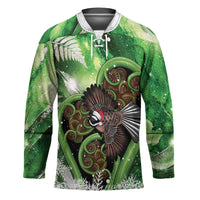 Piwakawaka New Zealand Christmas In July Hockey Jersey NZ Aroha Koru Fern Marble Vibes LT14 Unisex Green - Polynesian Pride