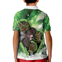 Piwakawaka New Zealand Christmas In July Kid Polo Shirt NZ Aroha Koru Fern Marble Vibes LT14 - Polynesian Pride