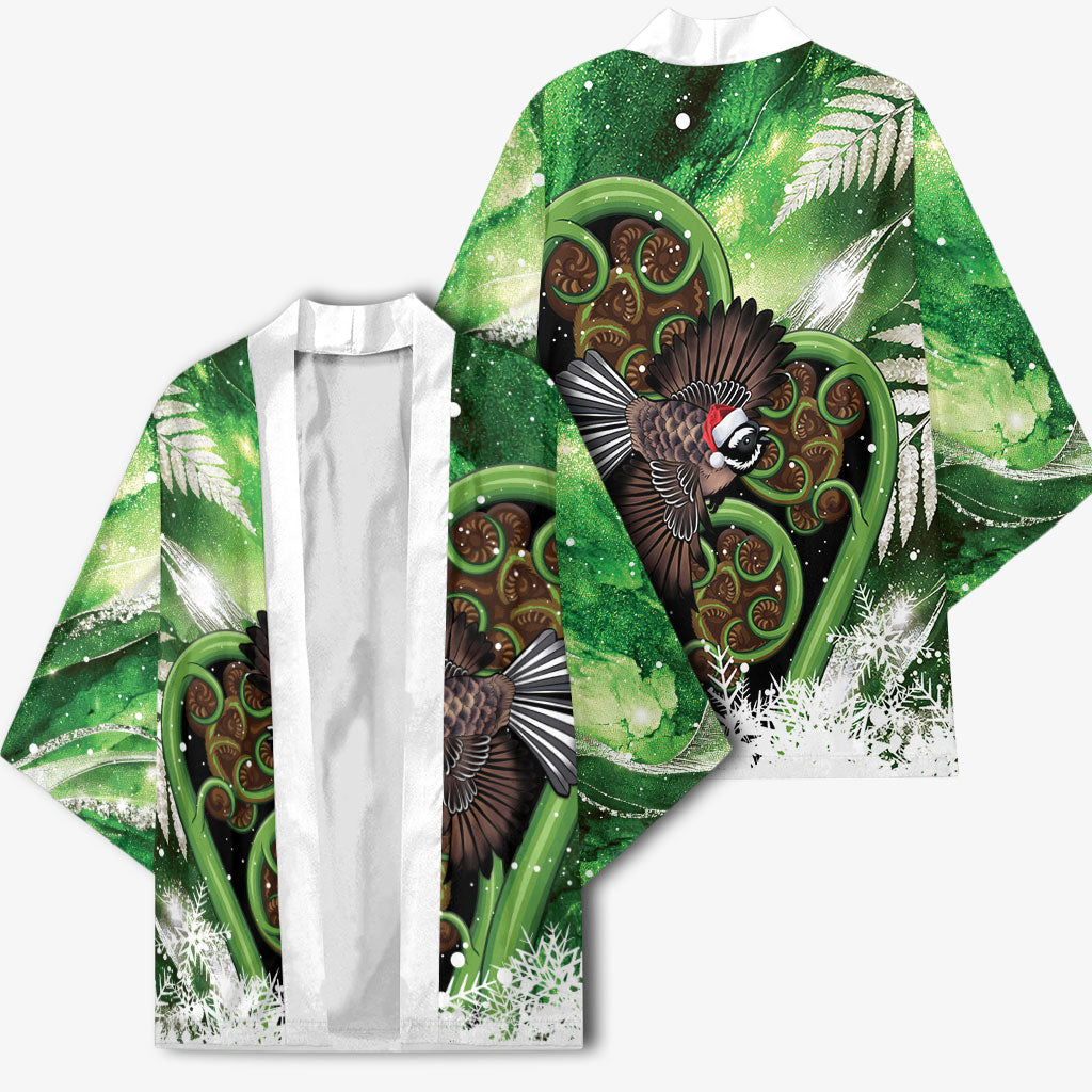 Piwakawaka New Zealand Christmas In July Kimono NZ Aroha Koru Fern Marble Vibes LT14 - Polynesian Pride