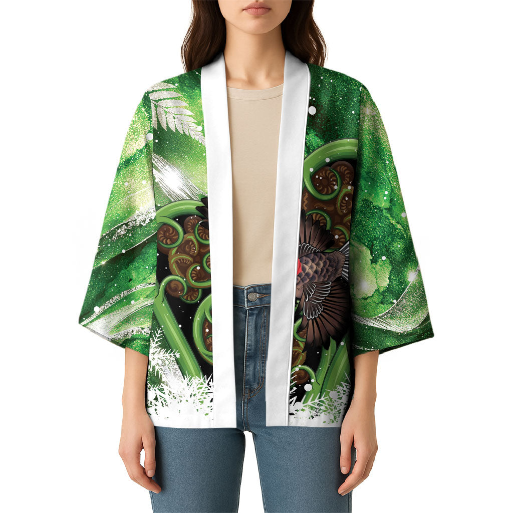Piwakawaka New Zealand Christmas In July Kimono NZ Aroha Koru Fern Marble Vibes LT14 - Polynesian Pride