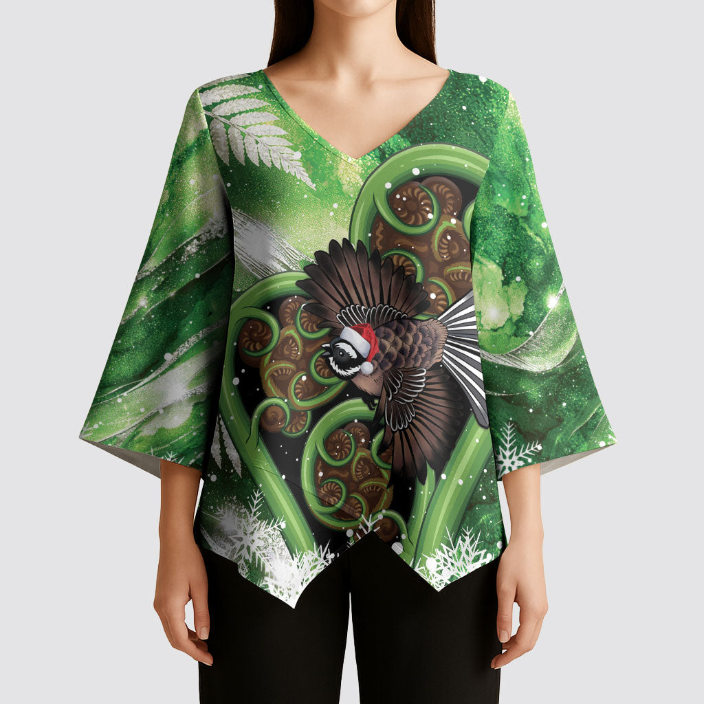 Piwakawaka New Zealand Christmas In July Kimono Sleeve Blouse NZ Aroha Koru Fern Marble Vibes LT14 - Polynesian Pride