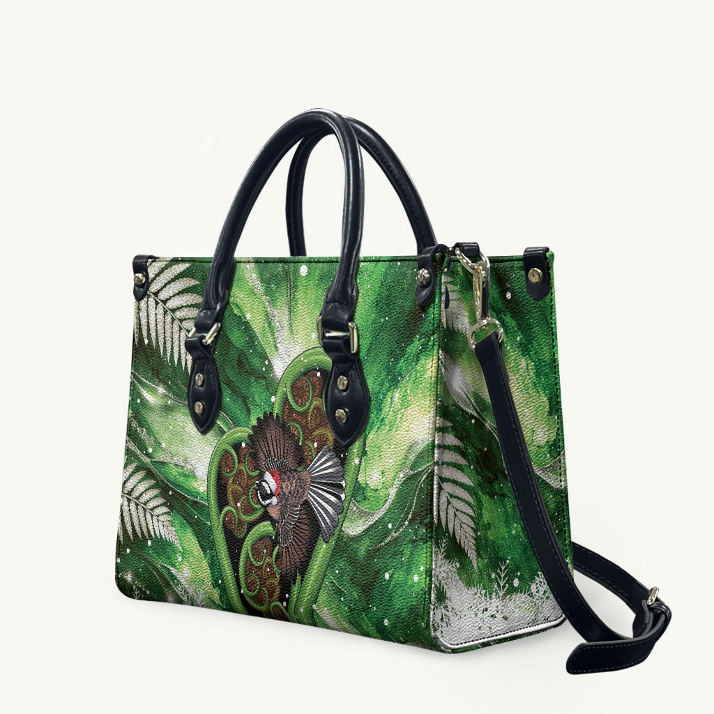 Piwakawaka New Zealand Christmas In July Leather Bag NZ Aroha Koru Fern Marble Vibes LT14 Green - Polynesian Pride