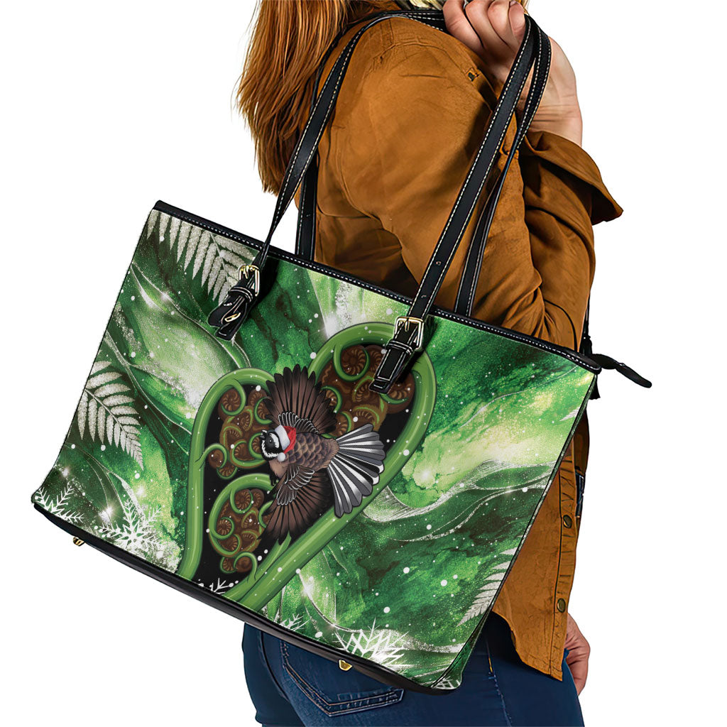 Piwakawaka New Zealand Christmas In July Leather Tote Bag NZ Aroha Koru Fern Marble Vibes LT14 - Polynesian Pride