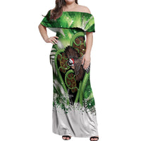 Piwakawaka New Zealand Christmas In July Off Shoulder Maxi Dress NZ Aroha Koru Fern Marble Vibes LT14 Women Green - Polynesian Pride