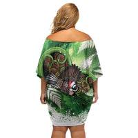 Piwakawaka New Zealand Christmas In July Off Shoulder Short Dress NZ Aroha Koru Fern Marble Vibes LT14 - Polynesian Pride