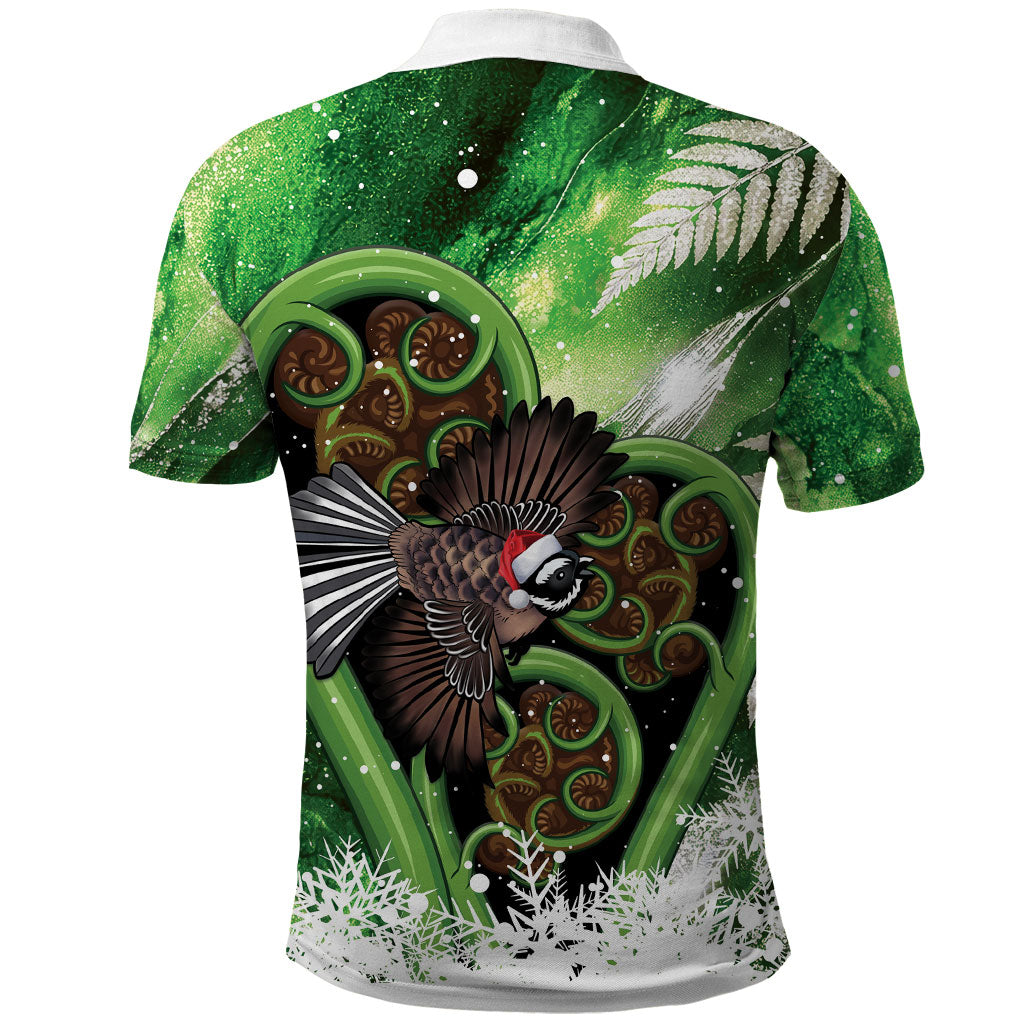 Piwakawaka New Zealand Christmas In July Polo Shirt NZ Aroha Koru Fern Marble Vibes LT14 - Polynesian Pride