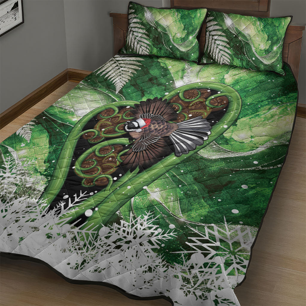 Piwakawaka New Zealand Christmas In July Quilt Bed Set NZ Aroha Koru Fern Marble Vibes LT14 - Polynesian Pride