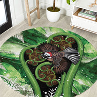 Piwakawaka New Zealand Christmas In July Round Carpet NZ Aroha Koru Fern Marble Vibes LT14 Green - Polynesian Pride
