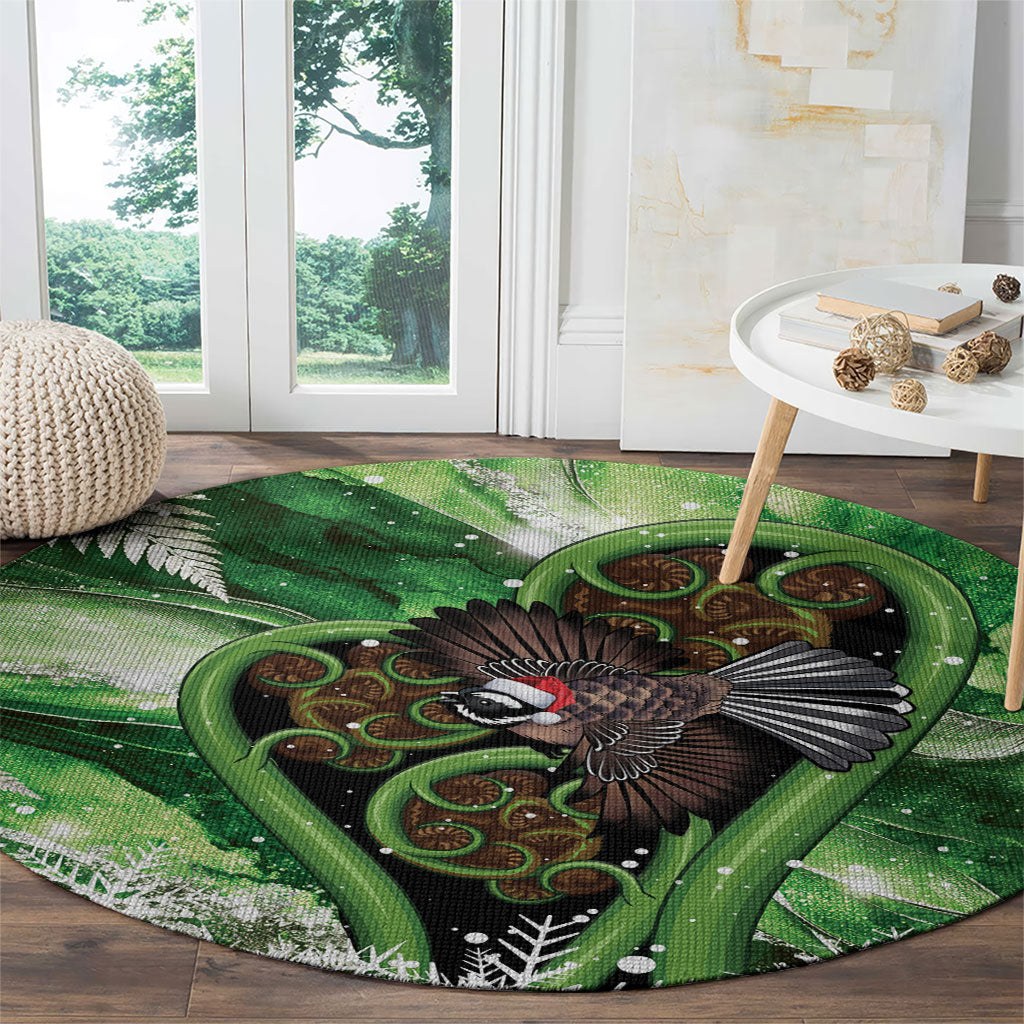 Piwakawaka New Zealand Christmas In July Round Carpet NZ Aroha Koru Fern Marble Vibes LT14 - Polynesian Pride