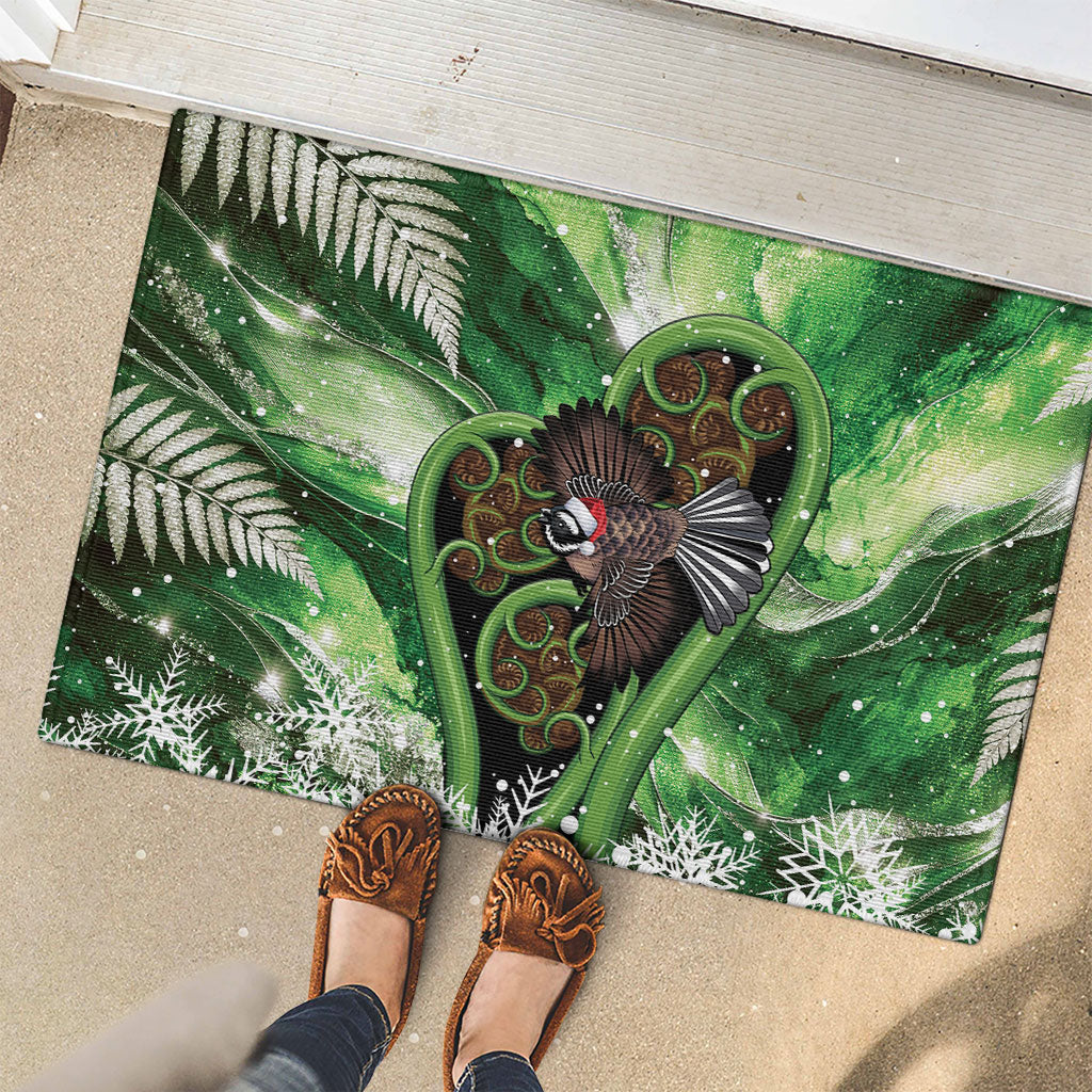 Piwakawaka New Zealand Christmas In July Rubber Doormat NZ Aroha Koru Fern Marble Vibes LT14 - Polynesian Pride