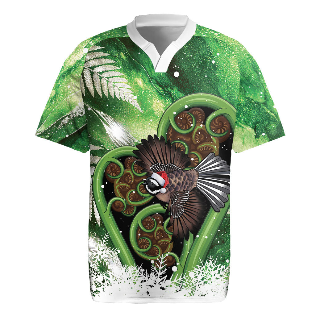 Piwakawaka New Zealand Christmas In July Rugby Jersey NZ Aroha Koru Fern Marble Vibes LT14 Green - Polynesian Pride