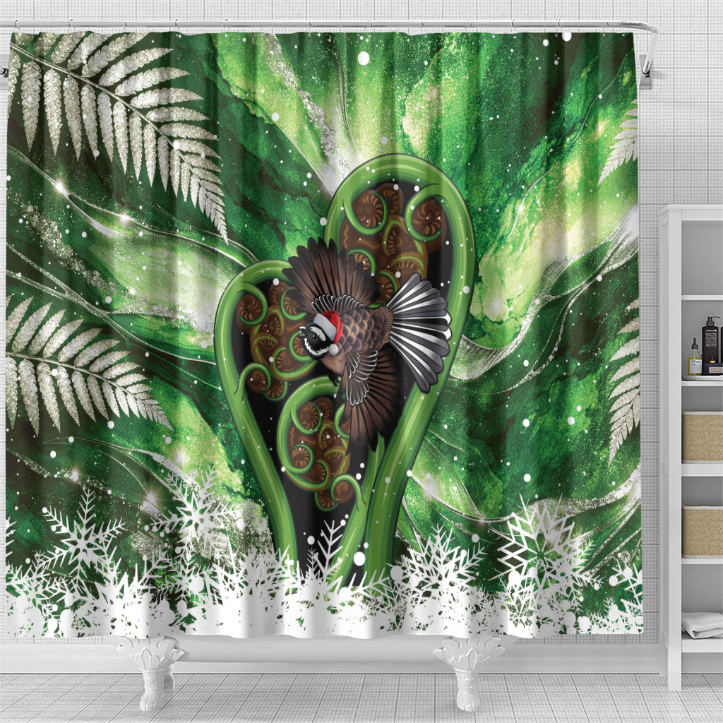 Piwakawaka New Zealand Christmas In July Shower Curtain NZ Aroha Koru Fern Marble Vibes LT14 - Polynesian Pride